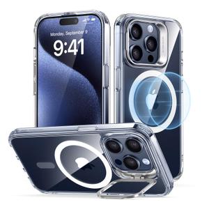 ESR for iPhone 15 Pro Case, Compatible with MagSafe, Military-Grade Protective Clear Case for iPhone 15 Pro,Built-in Stash Stand Phone Case, Scratch-Resistant Back Cover, Classic Series,Clear