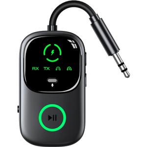 LED Display 2 in 1 Bluetooth 6.0 Transmitter Receiver 3.5mm AUX Jack RCA Wireless Audio Adapter Dongle for Airpods Headphones TV Airplane Flight Car Speaker Home Stereo, Dual Pairing & Handsfree Call