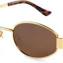 livho 2025 Trendy Oval Sunglasses - Stylish Polarized Shades for Everyday - Retro Metal Frames (Brown/Gold)