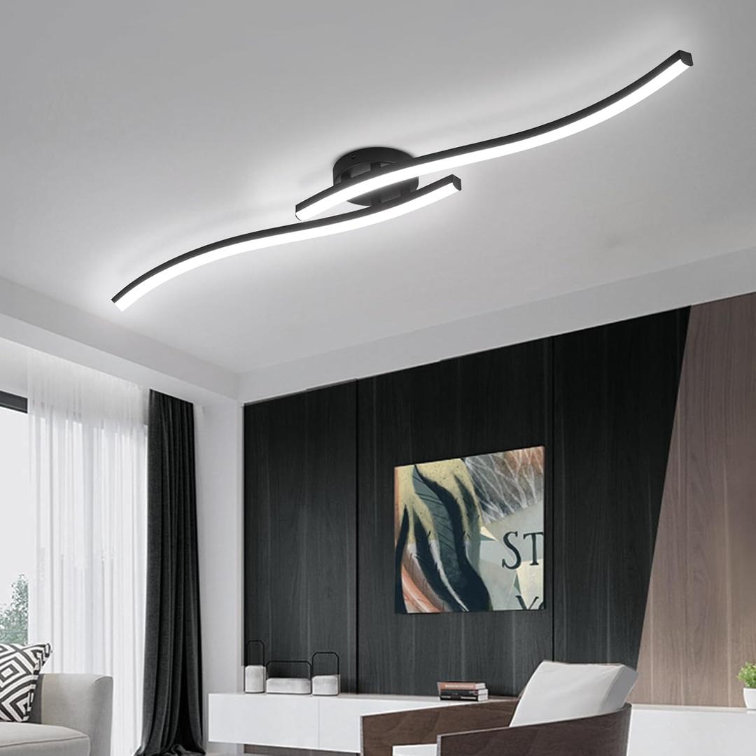 39.37Inch Linear Ceiling Light 6000K Black Modern Ceiling Light Fixture 28W Long Flush Mount Ceiling Lamp for Hallway, Kitchen, Bedroom, Dining Room