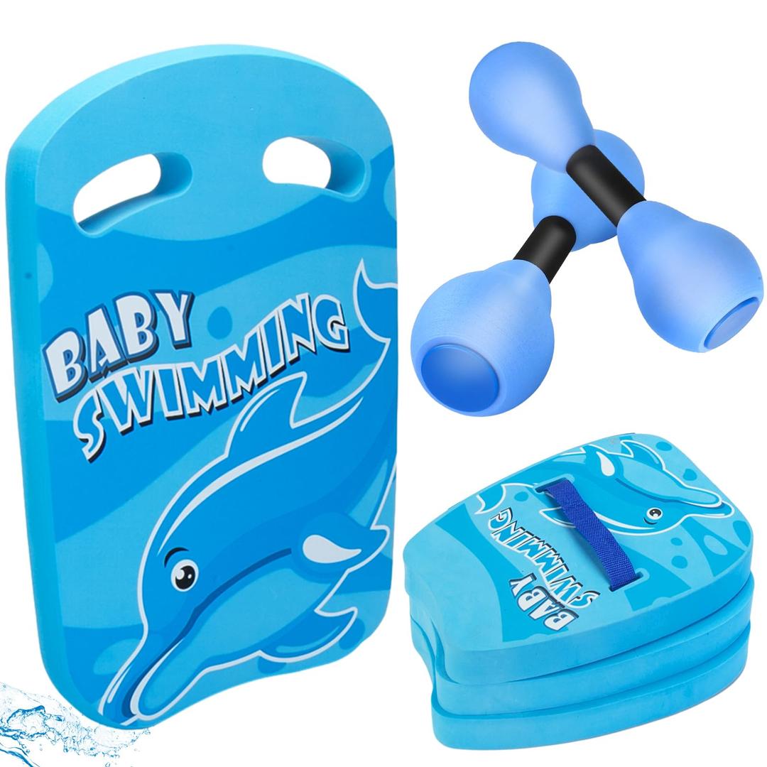 Luismia 3 in 1 Swim Kickboard Kids Water Aerobics Equipment Swim Belt High Density EVA Foam Swim Dumbbell Aquatic Aerobics Set for Children to Adults (Blue)