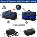 110L Expandable to 140L 32 Foldable Oxford Soft-Sided Rolling Duffle Bag with 2 Heavy-Duty Wheels,3 Large Compartments,Adjustable Shoulder Strap and Attached Organizer Pouch,Navy Blue, 14 x 19.7 x 31.5 inches