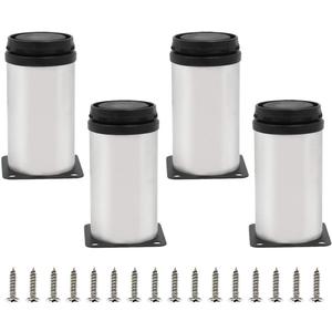 4pcs 4 Inch / 100mm Adjustable Furniture Legs, Silver Metal Legs Stainless Steel Replacement Legs for Sofa Couch Cabinets Shelves DIY Furniture