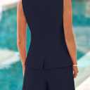 PRETTYGARDEN Women's 2 Piece Sets 2026 Summer Trendy Button Down Suit Vest Tops High Waisted Shorts Business Casual Outfits (Blue, XXL)
