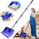 Chicken Coop Accessories, 4-in-1 Poop Scooper & Rake with 9" Sifting Plate, Adjustable 35.4"-63" Stainless Steel Handle for Cleaning Chicken Coops (Single Unit, Blue)