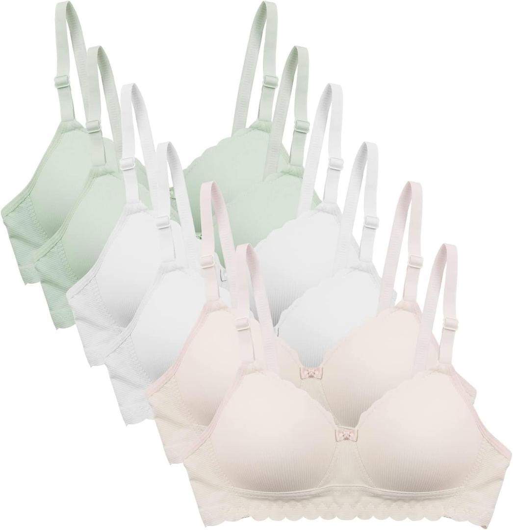 Girls Training Bra Teen Kids Sports Bras 8-10 10-12 12-14 14-16 (34, Two Pink-two Green-two White)