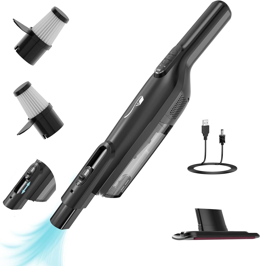 Cordless Handheld Vacuum, Lightweight Portable Hand Vacuum Cleaner with LED Light,Rechargeable Hand Held Vacuum with One-Touch Empty, Powerful Suction for Office,Home,Black