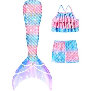 Girls Tankini Swimsuit Kids Bathing Suits Girls Kids Tankini Swimming Suit with Short Pink Fish Tail Set (10-11 Years Old)