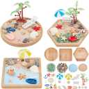 WEBEEDY 3 Sets Miniature Beach Zen Garden Kit Sand Craft Kit Ocean Beach Sandbox Decorations Meditation Mini Zen Garden Accessories for Home Office Desktop Decor Gift, 4/4.2/4.4 inch Tray
