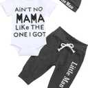 TUEMOS Newborn Infant Baby Boy Clothes Letter Print Romper Pants Set Hat 3PC Outfits Set (Preemie, White02)