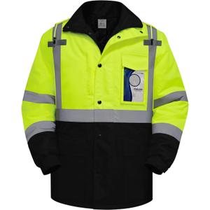 TCCFCCT Safety Jacket for Men & Women, Hi Vis Reflective Jackets with Pockets, Construction Coats for Cold Weather, High Vis Rain Gear, Waterproof, Long J-Yellow, Size S