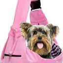 Adjustable Dog Carrier Sling - Hand-Free Dog Carriers for Small Dogs and Cats, Puppy Sling Carrier with Zipper Purse Pocket, Travel Safety Harness, Puppy Essentials (Pink)
