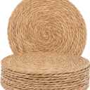 GENMOUS Woven Placemats Set of 12, 12" Round Placemats Natural Water Hyacinth Boho Placemats,Farmhouse Rattan Chargers for Dinner Plates, Rustic Braided Wicker Table Mats for Thanksgiving,Home,Wedding