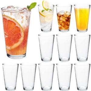 QAPPDA Glass Cups 17 oz, Clear Drinking Tumblers For Home,Highball Glass Drinking Glasses For Beverages,Cocktail Glass,Large Water Cups Drinking Cups Juice Glass Beer Cups 12 Pack KTY1804
