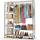 Heavy Duty Clothes Rack with 5 Tiers Shelves, Max Load 670LBS, Portable Freestanding Multi-Functional Metal Clothing Rack with Hanging Rods Organizer System for Bedroom Closet Wardrobe, Chrome