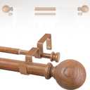 Wood Double Curtain Rods for Windows 36 to 88:Boho Wooden Double Rod Curtain Rods for Farmhouse Livingroom Bedroom 1Inch Heavy Duty Adjustable Dual Curtain Rod Decorative Imitation Wood Grain