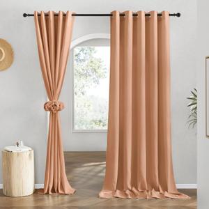 NICETOWN Flax Burnt Orange Linen Curtains for Room Divider, Grommet Top Thick Flax Semi Sheer Vertical Drapes Privacy Assured with Light Filtering for Sliding Glass Door, W68 x L84, 2 Pieces