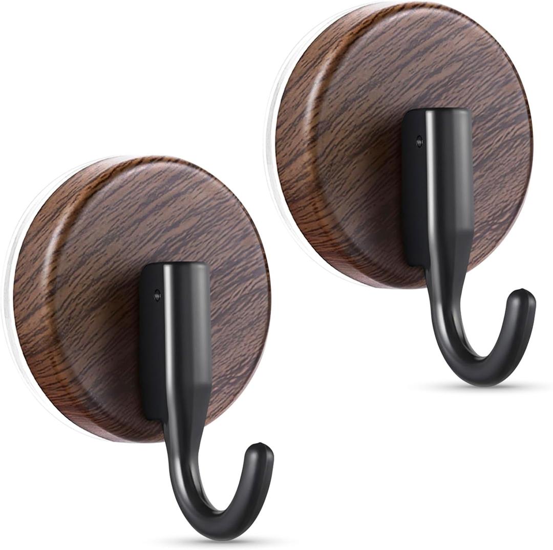 OUTXE Wreath Hanger for Front Door, Upgraded Suction Cup Reef Hook for Glass Window/Over Door, Christmas/Thanksgiving/Halloween/July 4th/Easter/Valentine/Spring/Summer/Fall (Walnut, 2-Pack)