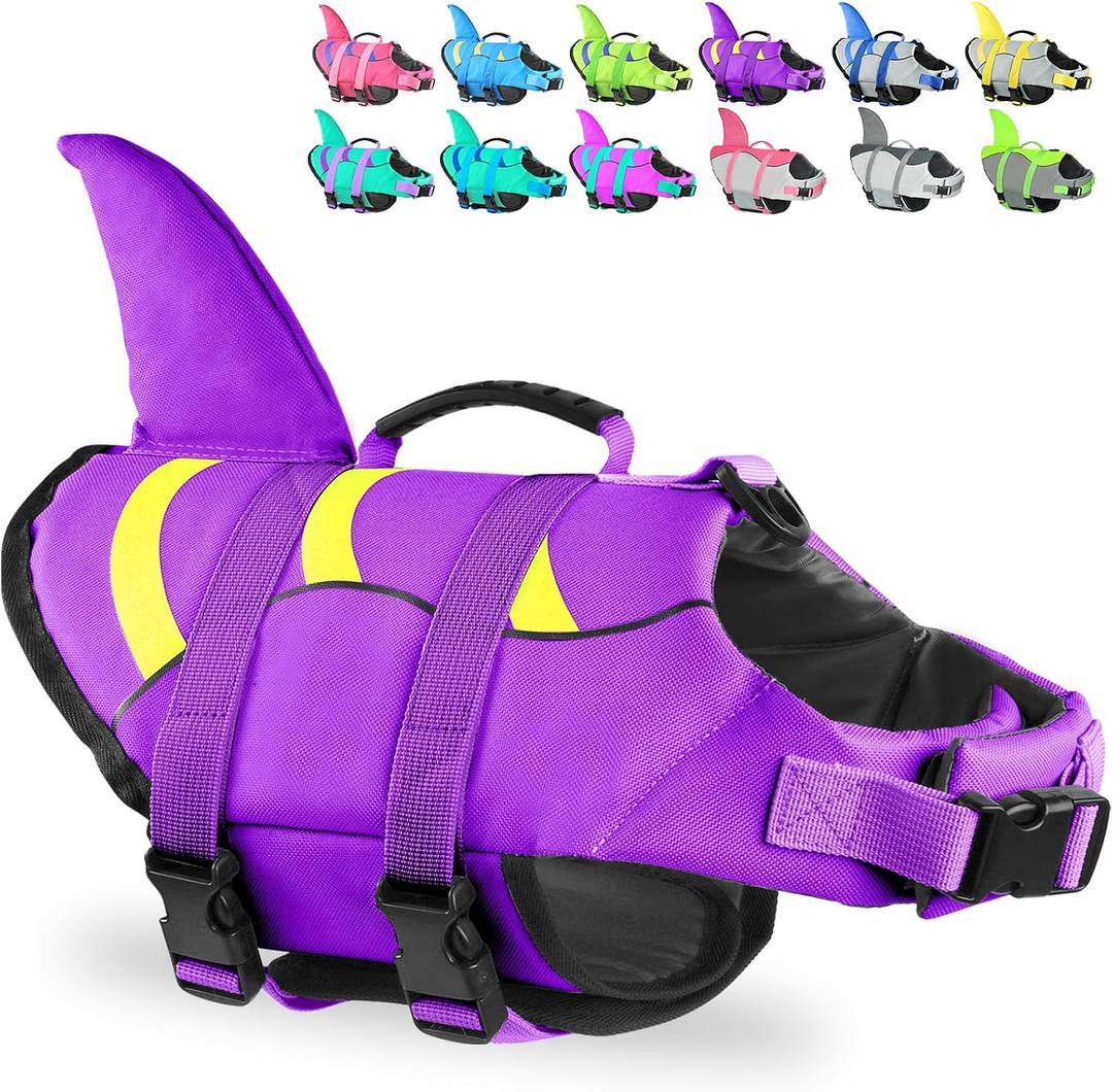Fragralley Dog Life Jacket Shark, Dog Life Vest Adjustable Ripstop, Dog Swimming Safety Vest with Superior Buoyancy & Rescue Handle for \Dogs, Swim, Pool, Beach, Boating, L