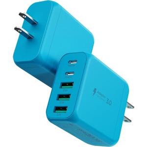 USB C Charger Block, [2-Pack] Type C Charger Fast Charging,50W 5-Port USB Wall Charger Multiport Type C Charging Block Cube for iPhone 17/16/15/14/13/12/11 Pro Max XS, iPad, Samsung & More-Blue