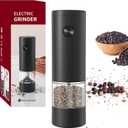 Electric Pepper Grinder or Salt Mill, Battery Powered Automatic Pepper Mill,One Hand Operation, LED Light, Ceramic Grinder with Adjustable Coarseness, One Hand Operation Black