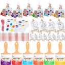 Skyygemm 24 Sets Valentines Day Gifts for Kids Valentines Cards Mini Painting Canvas Panel with Wooden Easel Watercolor Paints Brush Kit for School Classroom Exchange Gifts(Dinosaur)