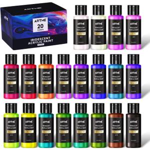 ARTME Iridescent Acrylic Paint Set, 20 Chameleon Colors in 2 oz/60ml Bottles, Color-shifting Acrylic Paint Perfect for Artists, Beginners on Canvas, Rocks, Wood, Fabric, Ceramic