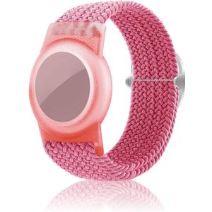 Kids Bracelet Compatible with AirTag, GPS Kid Tracker Holder Braided Wristband for Apple Air Tag, 2022 Upgraded Nylon Adjustable Anti Lost Airtag Watch Band for Kids Children Elders (pink)