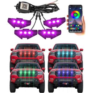 LED Grille Lights for Nissan Frontier 2022 2023 2024 Accessories 3rd Gen, Direct-Snap Frontier Front Grille Marker Lights Only Fits PRO 4X X S SV SL (RGB)