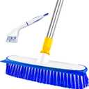 ITTAHO Floor Scrub Brush, 2 in 1 Deck Scrub Brush with Long Handle, Deck Cleaning Brush, Scrub Broom for Tile Floor, Deck, Patio, Marble ,Garage, Wall, Kitchen, Bathroom (12")