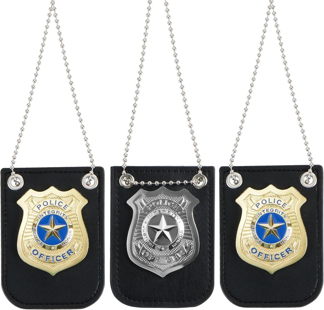 Spooktacular Creations Gold and Silver Badge Set for Police Pretend Play Halloween Dress Up Games, Cop Costume Accessories, Party Favors, Christmas Stuffers for Boys Men Women