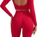 SUUKSESS Women 2 Piece Open Back Seamless Workout Sets Scrunch Booty Gym Leggings Built in Bra Crop Yoga Top (Large, Red)
