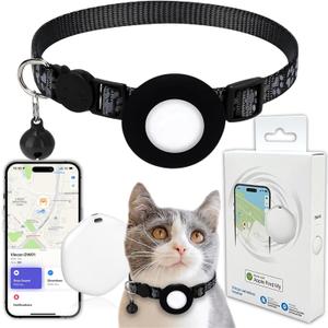 GPS Tracker for Cats, Mini GPS Pet Tracker with Collar, IPX8 Waterproof Cat Trackers Collar,No Monthly Fee,Work with Apple Find My(iOS Only),Smart Trackers for Pets(Black)