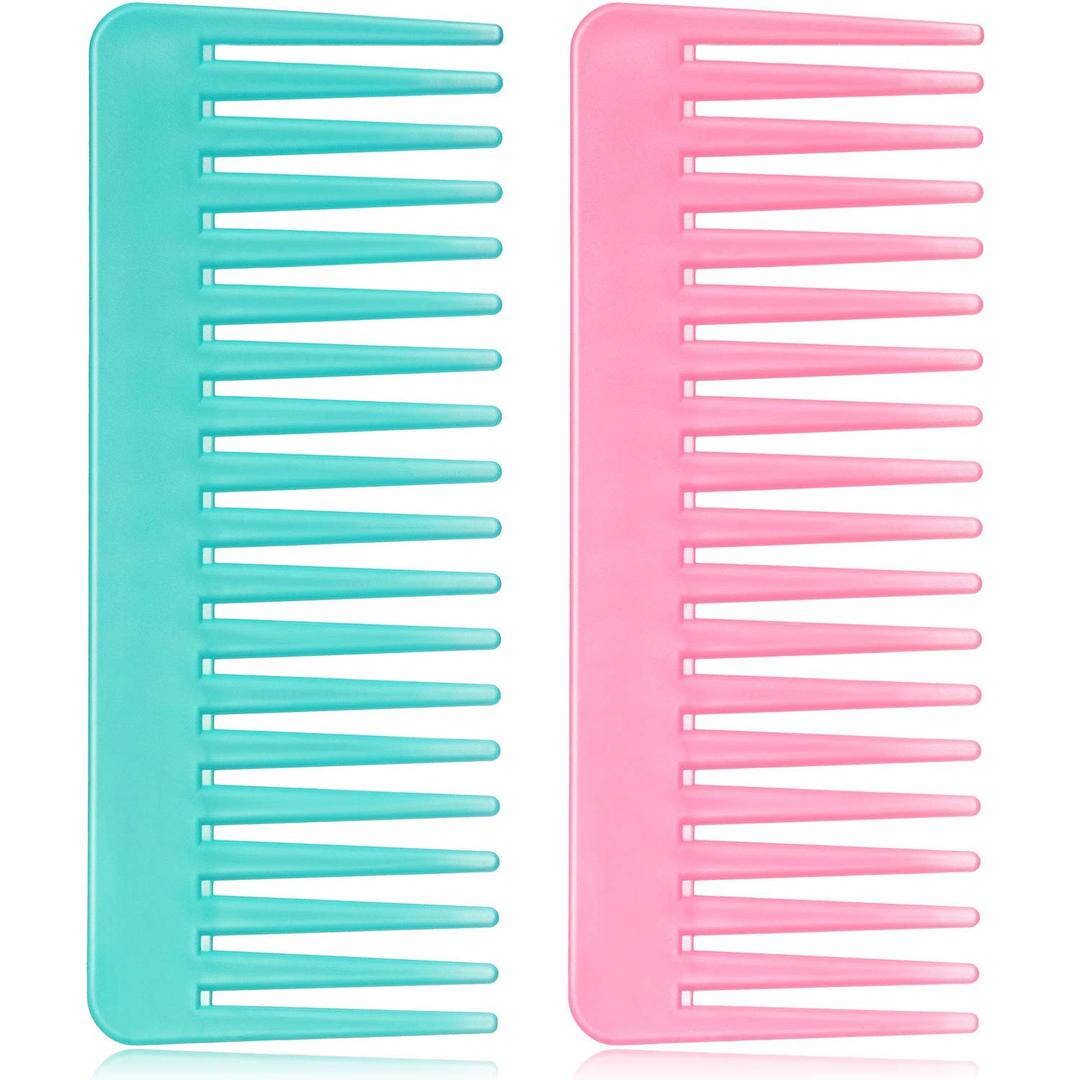 Large Hair Detangling Comb Wide Tooth Comb for Curly Hair Wet Dry Hair, No Handle Detangler Comb Styling Shampoo Comb (Cyan, Pink)