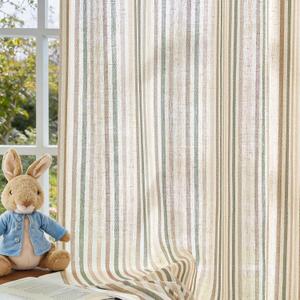 Vangao Linen Stripe Nursery Curtains for Kids Tickingstripe Light Filtering Window Curtains Colorful Pinstripe Printed Drapes 84 Inches Long for Living Room Boys Bedroom Colorful Green 2 Panels