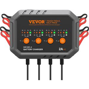 VEVOR Smart Battery Charger, 2A x 4, LiFePO4 Lead-Acid (AGM/Gel/SLA) Car Battery Charger, Fully-Automatic Charger Maintainer for Boat Motorcycle Lawn Mower Golf Cart Marine Deep Cycle