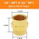 Brass Pipe Fitting NPT Coupler, 1/4" x 1/4" Standard NPT Female thread (pack of 2)