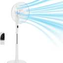16-inch Quiet DC Motor Standing Floor Fan for Bedroom, 12 Speed with Remote, 3 Breeze Modes, Adjustable Height, Dual-Layered Blades, Timer, Energy Efficient (28W), White