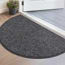 BEQHAUSE Dirt Trapper Door Mat 17" x 30" Half Circle Non-Slip Washable Doormats Entrance Rugs Absorbent Welcome Low Profile Floor Mats for Front Back Door and Entryway, Charcoal