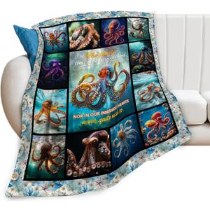 Octopus Blanket Octopus Decor Throw Blanket Super Soft Flannel Lightweight Fluffy Plush Fuzzy Fleece Ocean Blanket Gifts for Woman Girl Kids Boys for Bed Sofa Bedding 40"X50"