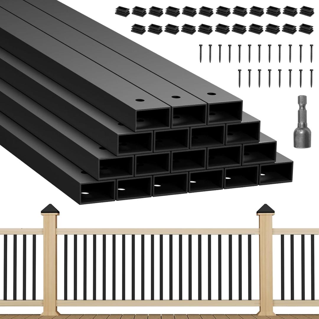 20 Pack 32 Inch Deck Balusters with End Caps & Stainless Screws for Deck Railing, Rust Resistant Matte Stainless Steel Black Balusters Ideal for Staircases, Terrace, Garden & Balconies