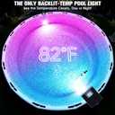 Solar Pool Lights for Metal Frame Above Ground Pool, Upgraded Solar Lights w/LCD Pool Thermometer,Underwater Led Lights for Pool Accessories,Swimming Pool Lighting with 10 Light Modes,1PC