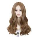 Probeauty Brown Curly Wig, 19.6 Inches Long Wavy Middle Parting Heat-Resistant Synthetic Fiber Hair + Wig Cap for Halloween Costume Cosplay