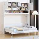 GDFStudio Queen Size Modern Wall Murphy Bed with Storage Cabinet, Hydraulic Lift Wall Bed, Space Saving Foldable Bed Frame with Decorative Diamond Panels for Guest Room, White