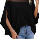 Verdusa Women's Contrast Mesh Half Cape Sleeve Blouse Loose Fit Dressy Tops Business Casual Outfits (X-Large, Black)