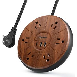 Power Strip with USB, PD 20W USB-C Charging, 6.5 FT Extension Cord with 6 Outlets, 1 USB-C, 2 USB-A, TOPREK Power Strip Surge Protector, Wood Finish Desk Charging Station for Home, Office, Dorm