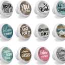 12 Pack Motivational Quote on Rustic Wood Cabinet Knobs Round Drawer Pulls White Dresser Knob Cupboard Door Handles Hardware for Kitchen Bathroom Cabinets