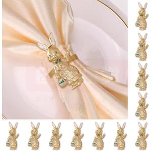 Easter Bunny Napkin Rings Set of 12,Rabbit Gold Napkin Rings Holders Metal Napkin Ring Buckles for Easter Dinner Weddings Parties Wedding Table Decoration