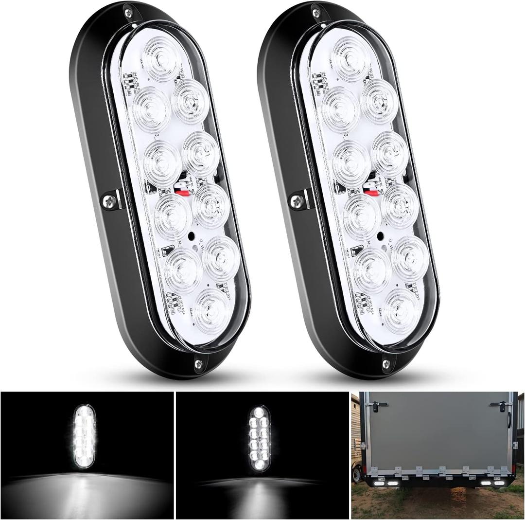 Nilight 6 Inch Oval White LED Trailer Tail Lights Surface Mount 2PCS 10 LEDs Waterproof Reverse Back Up Trailers Lighting for Truck RV Boat Bus Lorry Camper Van Caravan