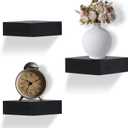 Small Floating Shelf,Set of 3 Display Ledges for Wall,Mini Shelves,Rustic Wood Shelf for Bedroom Living Room Bathroom Kitchen (6 Inch, Black)